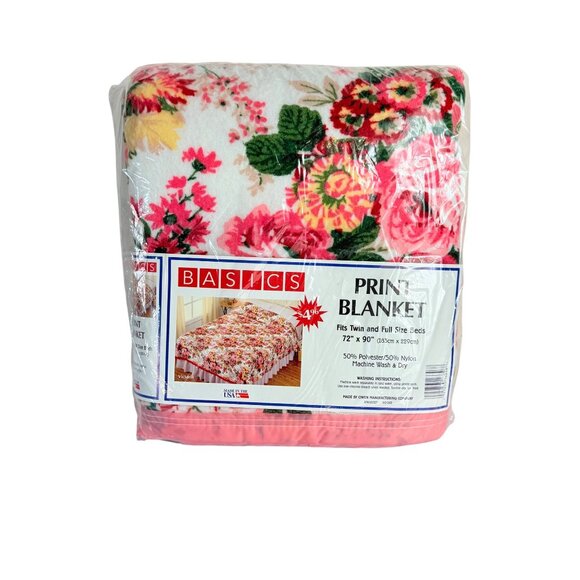 Basics Pink Floral Blanket Twin Full VTG 70s Romantic Country Cottage Chic USA - Picture 8 of 8